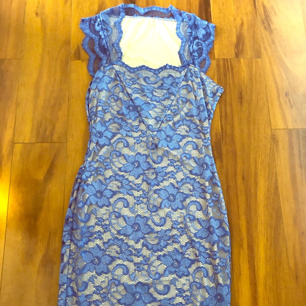 Blue lace dress.